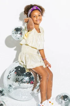 Kids Yellow/Silver Ribbed Swing Shorts