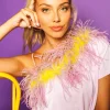 Lavender & Yellow One Shoulder Feather Tee