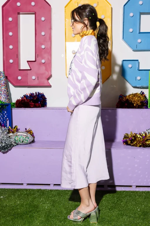 Lavender Tiger Print Tiger Head Long Sleeve Sweater