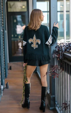 Licensed Black Saints Fringe Sweater