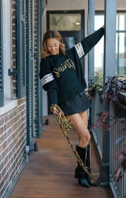 Licensed Black Saints Fringe Sweater