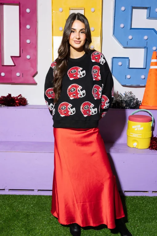 Licensed Black Sequin UGA Football Helmet Sweatshirt