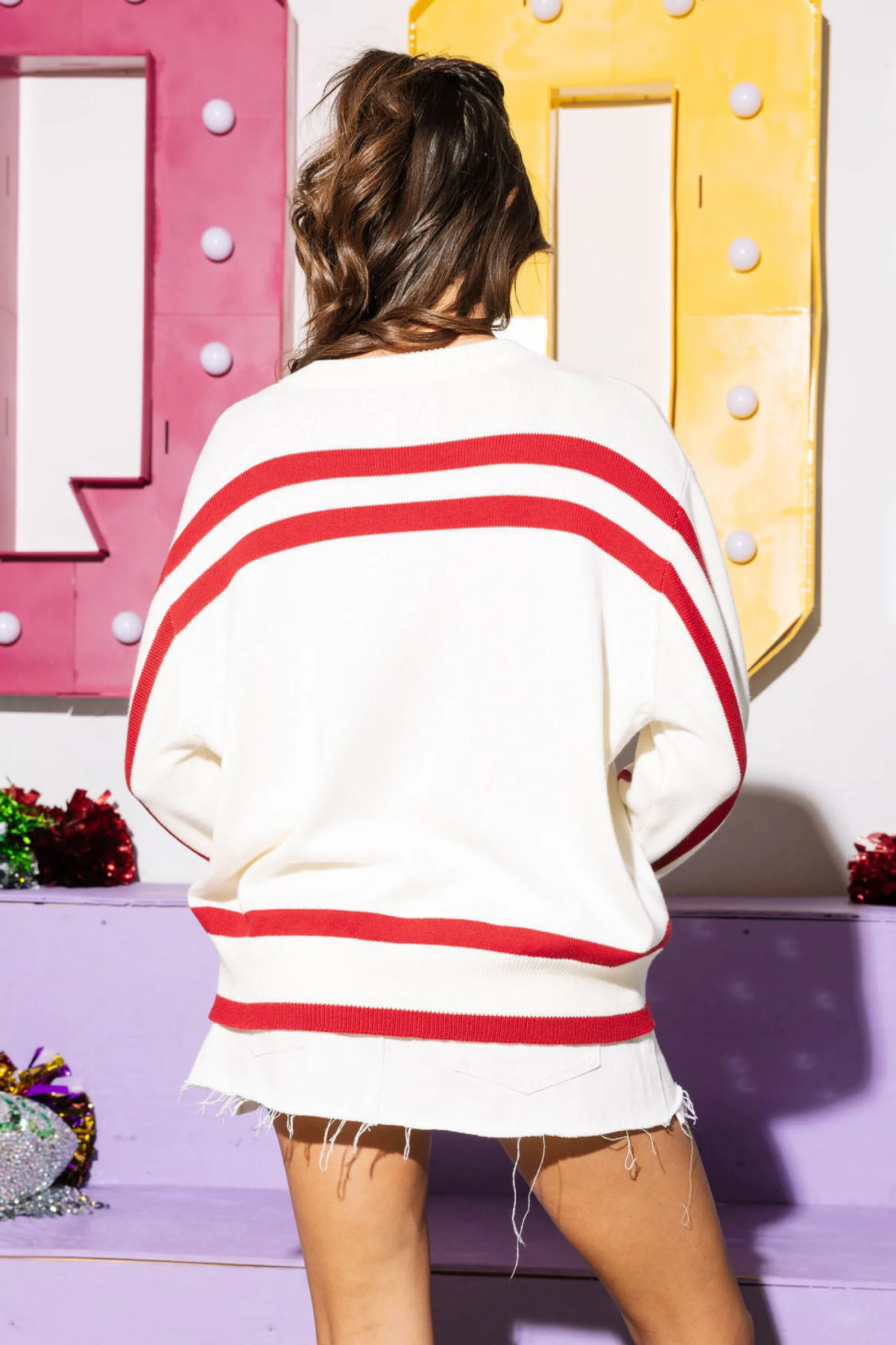 Licensed- Crimson & White 'Oklahoma' Striped Long Sleeve Sweater