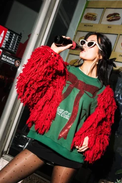 Licensed Dark Green Sweatshirt with Bow Coca-Cola Sweatshirt