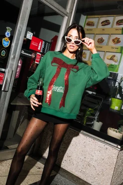 Licensed Dark Green Sweatshirt with Bow Coca-Cola Sweatshirt
