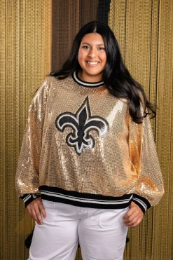 Licensed Gold Full Sequin Fleur De Lis Sweater