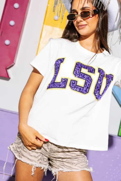 Licensed LSU Jeweled Letter Tee