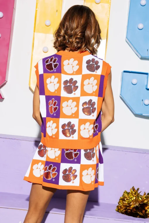 Licensed- Orange & Purple Checkered Clemson Tiger Skirt