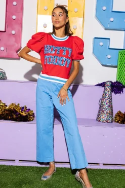 Licensed Red & Powder Blue Poof Sleeve 'Hotty Toddy' Short Sleeve Top