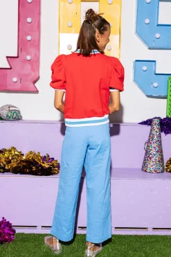 Licensed Red & Powder Blue Poof Sleeve 'Hotty Toddy' Short Sleeve Top