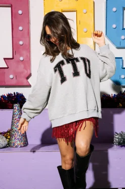 Licensed- TTU Jeweled Letter Sweatshirt