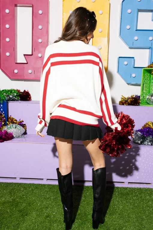 Licensed- White & Crimson 'Bama' Striped Long Sleeve Sweater