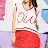 Licensed- White & Crimson Pearl 'OU' V Neck Sweater Vest