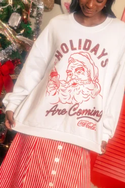 Licensed- White & Red 'Holidays Are Coming' Santa Coca-Cola Sweatshirt