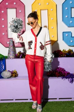 Licensed- White, Red & Black 'Texas Tech' Varsity Cardigan