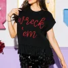 Licensed-Black & Red 'Wreck Em' Fringe Sweater Vest