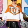 Licensed-Burnt Orange & White Two Toned Holographic 'Texas' Sweatshirt