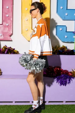 Licensed-Burnt Orange & White Two Toned Holographic 'Texas' Sweatshirt