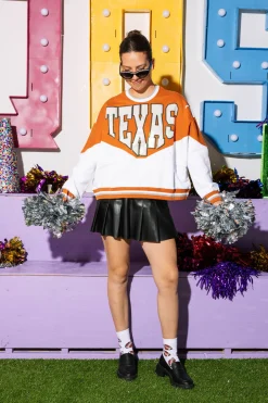 Licensed-Burnt Orange & White Two Toned Holographic 'Texas' Sweatshirt