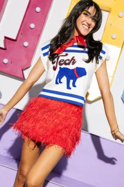 Licensed-Royal & Red Tech Bulldog Striped Short Sleeve Top