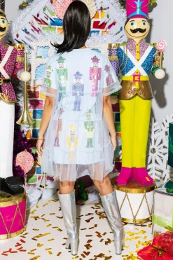 Light Blue & Rainbow Nutcracker Tulle Overlay Tee Dress