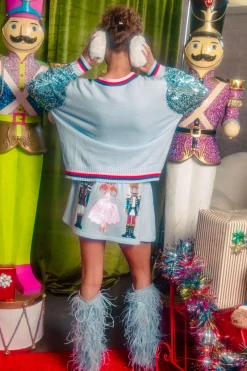 Light Blue Nutcracker & Clara Shard Sequin Sleeve Cardigan
