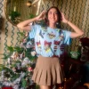 Light Blue Patterned Ornament & Bows Tee