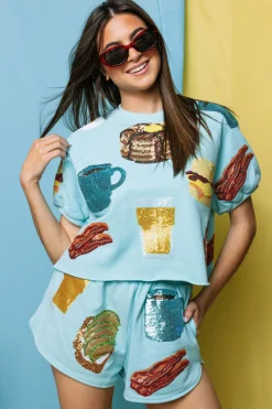 Light Blue Queen of Breakfast Top