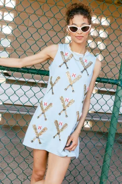 Light Blue Scattered Baseball Bat Tank Dress