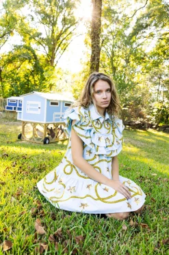 Light Blue Star & Rope Ruffle Dress
