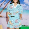 Light Blue Umbrella & Chair White Collar Top