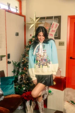 Light Blue/Beige Gingerbread House Scene Sweatshirt