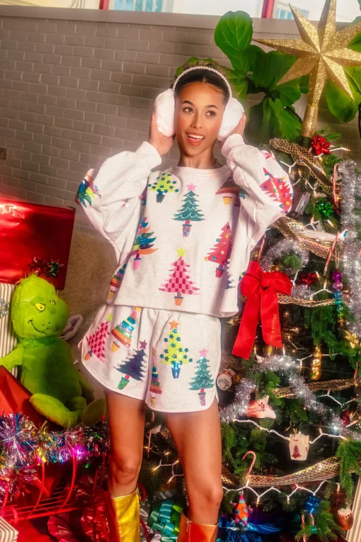 Light Grey Colorblock Trees Sweatshirt