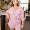 Light Pink & Black Gauze Rhinestone Trim Top