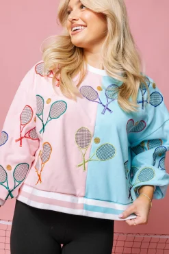 Light Pink & Blue Colorblock Tennis Sweatshirt