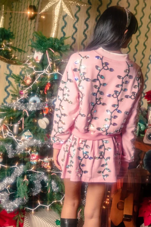 Light Pink Clear Jeweled Christmas Light Skort