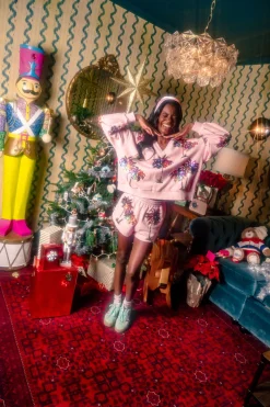 Light Pink, Green & Red Multi Christmas Light Palm Tree Short