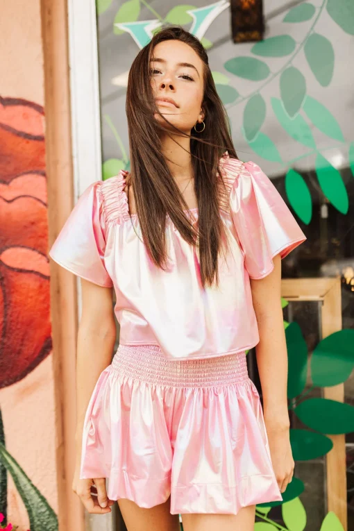 Light Pink Iridescent Flutter Top