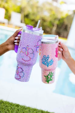 Light Pink Multi Coral Rhinestone Tumbler