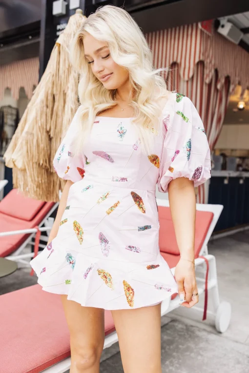 Light Pink Umbrella Poof Sleeve Dress