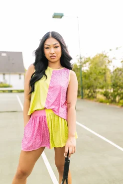 Lime & Bubblegum Active Rhinestone Tank