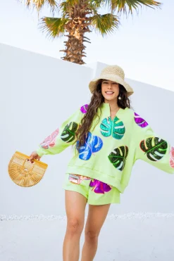 Lime Green Metallic Monstera Short