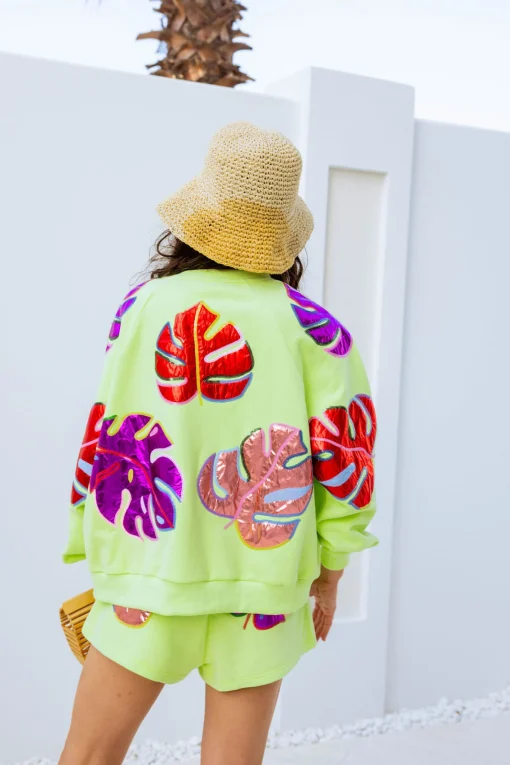 Lime Green Metallic Monstera Short