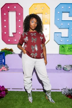 Maroon & Silver Bow Tee