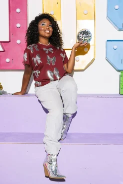 Maroon & Silver Bow Tee