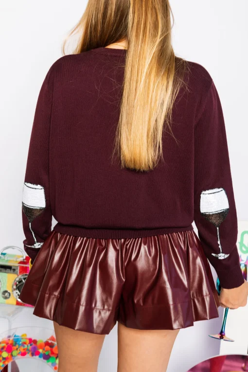 Maroon Leather Swing Shorts