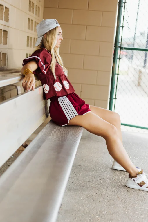 Maroon Peplum Baseball Top