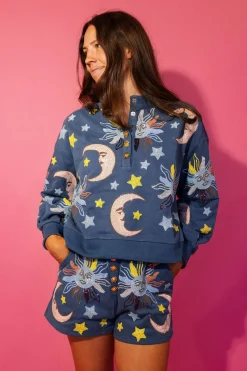 Midnight Blue Stars & Moon Henley Short