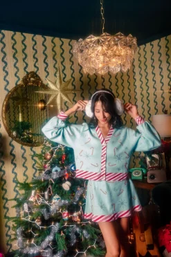 Mint Peppermint Stripe Candy Cane Snowflake Cardigan