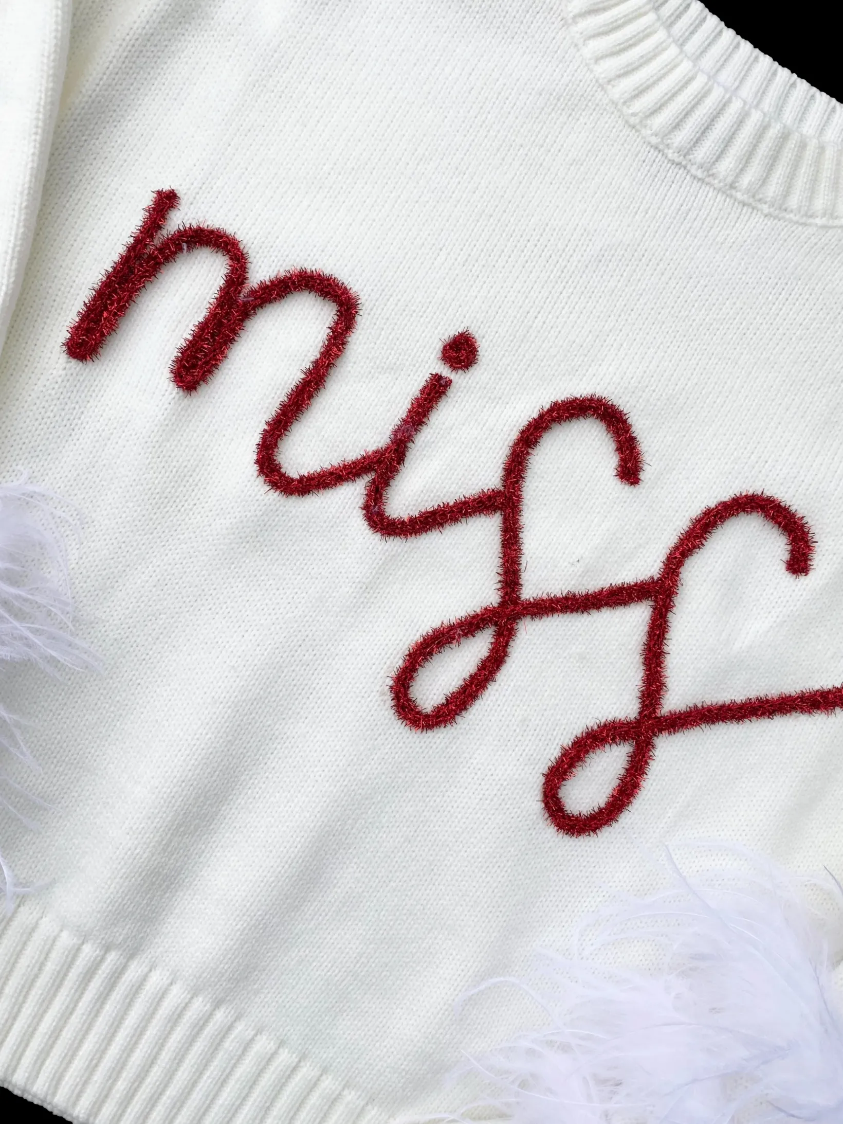 “Miss” Feather Sleeve Sweater